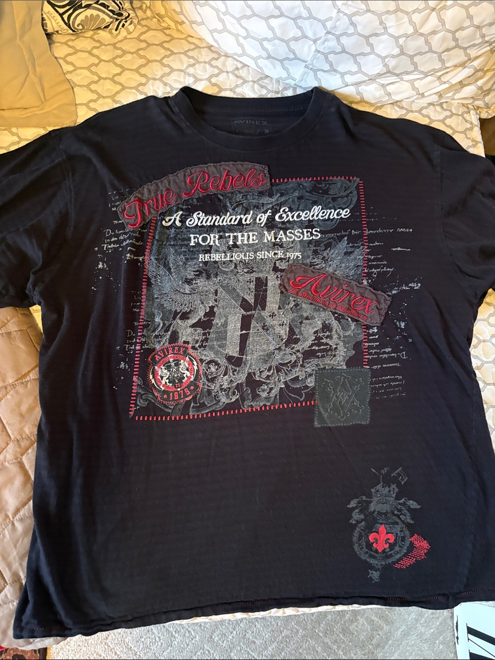 Avirex Black Short-Sleeve Graphic Tee with Red and Gray Accents